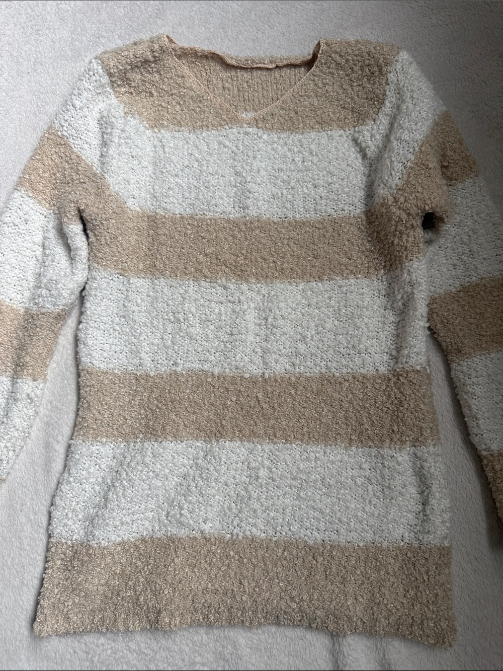 Cozy Striped Knit Sweater in Cream and Tan